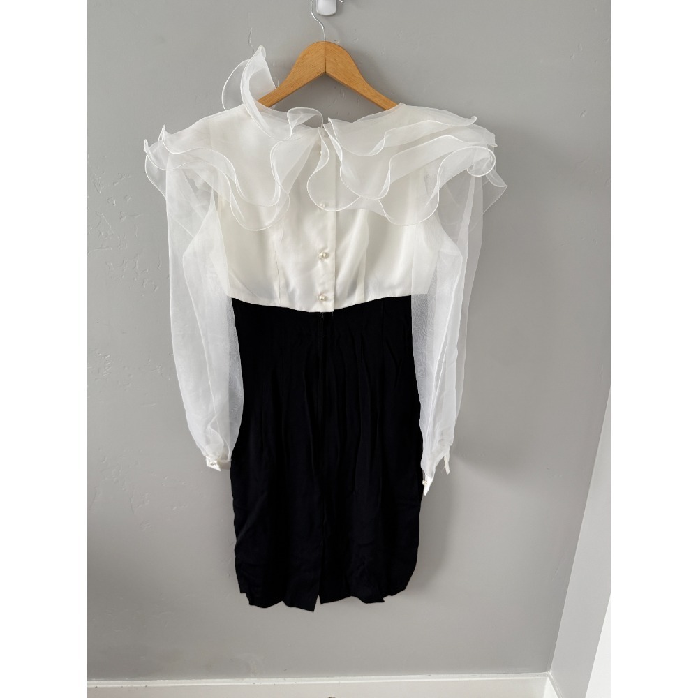 Michael Marcelle Little‎ Black Dress Ruffle Sheer Top Party Cocktail S
